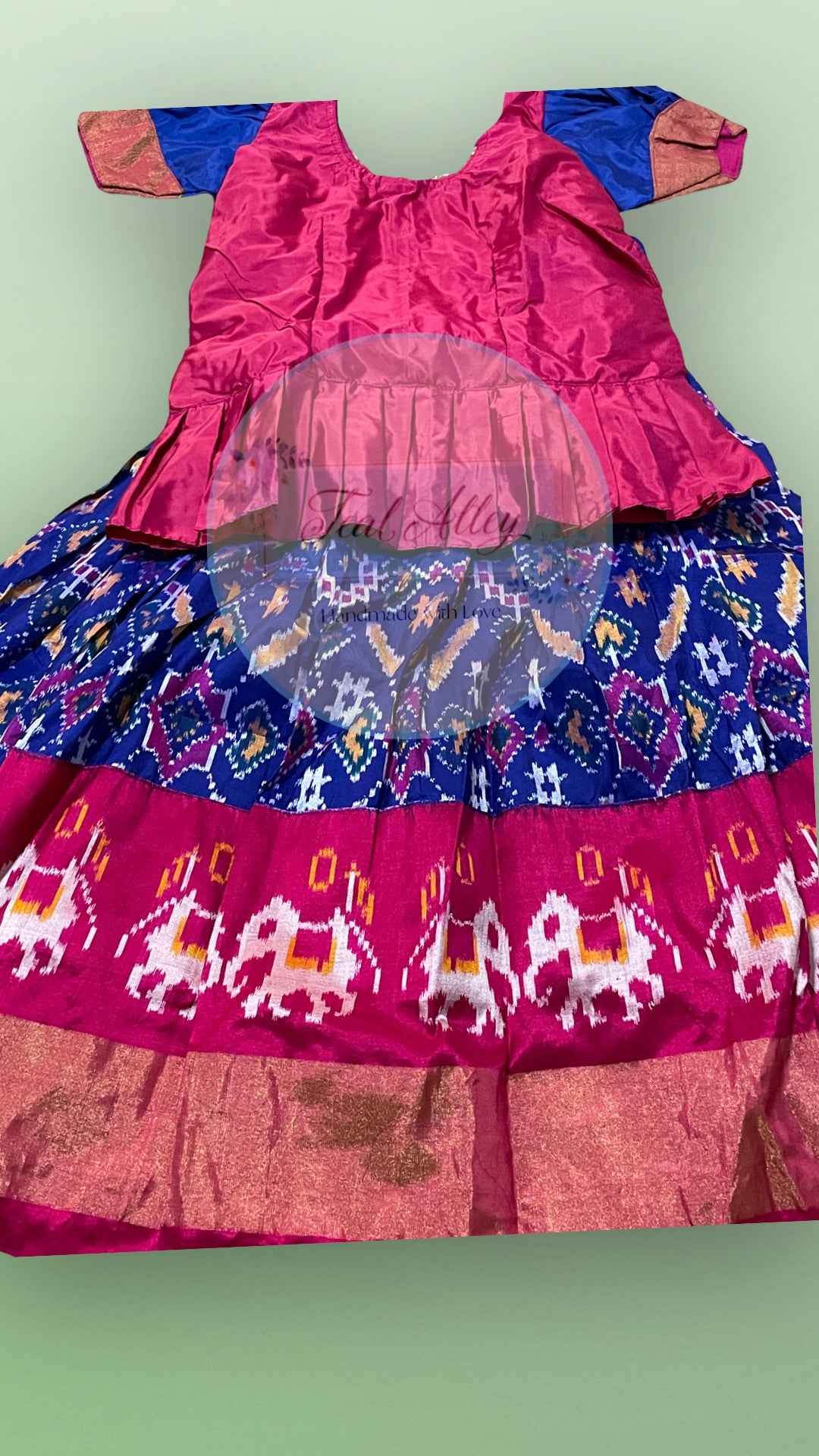 POCHAMPALLY IKKAT KIDS PINK WITH ANANDA BLUE COLOR LEHENGA –  pochampallysarees.com